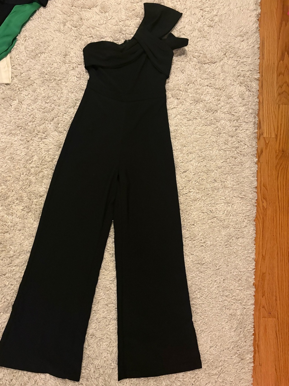 DO+BE Black One Shoulder Wide Leg Jumpsuit with Ruffle